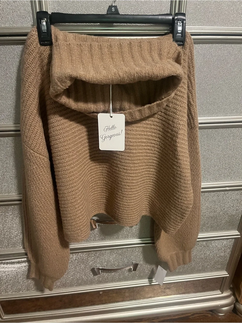 Elan Camel Cowl Neck Ribbed Sweater - Picture 2 of 9